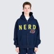 Pleasures NERD Zip Up Hoodie in Navy Hot on Sale