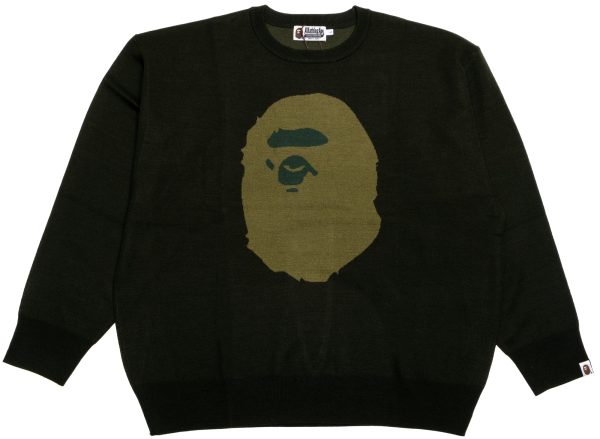 A Bathing Ape Ape Head Jacquard Knit Sweater in Green Fashion