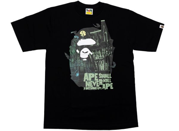 A Bathing Ape Halloween Bape Mansion Ape Head Tee in Black on Sale