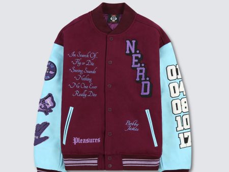 Pleasures NERD Varsity Jacket in Purple on Sale