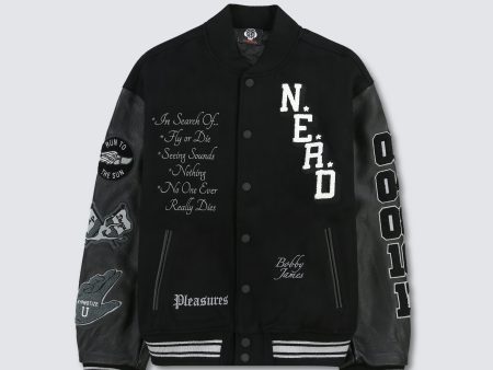 Pleasures NERD Varsity Jacket in Black Discount