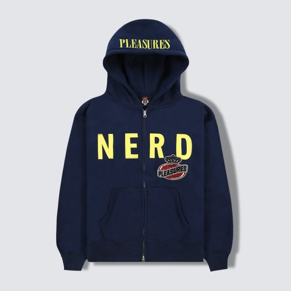 Pleasures NERD Zip Up Hoodie in Navy Hot on Sale