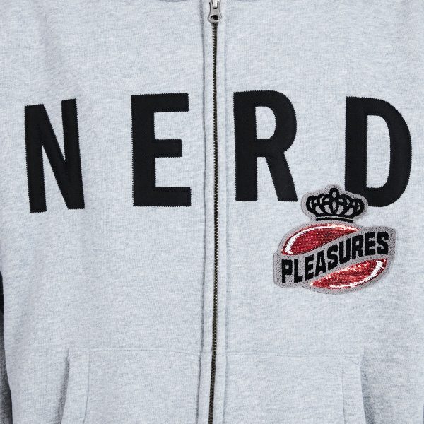 Pleasures NERD Zip Up Hoodie in Heather Grey Online now