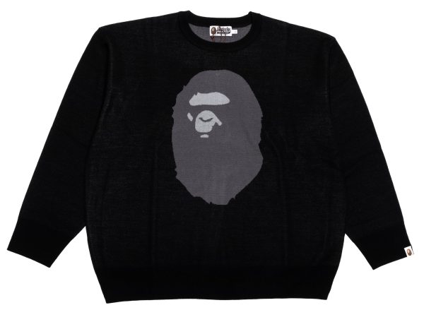 A Bathing Ape Ape Head Jacquard Knit Sweater in Black Discount