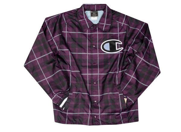 Champion Satin Coaches Jacket Rib Cuff Print  Plaid Venetia  For Cheap