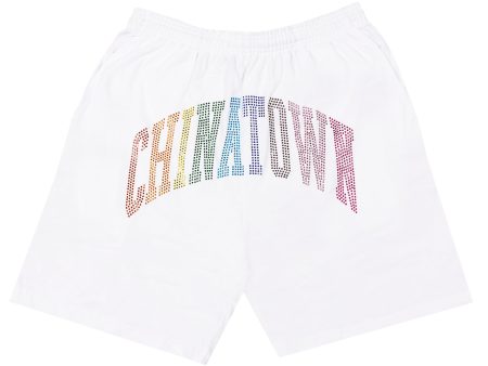 Chinatown Market Rainbow Rhinestone Arc Shorts in White Discount