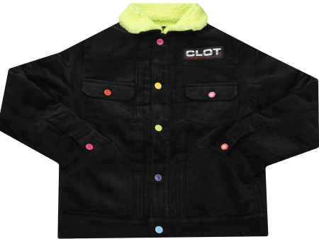 Clot Fluffy Collar Corduroy Jacket in Black Online