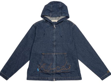 Advisory Board Crystals Abcd. Denim Hoodie Jacket in Dark Blue Hot on Sale